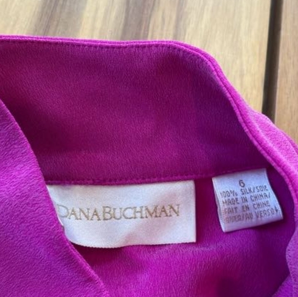 Nwt Dana Buchman Vintage Fuschia Gold Brass Button Down 100% Silk Jacket Size 6 - Picture 5 of 5
